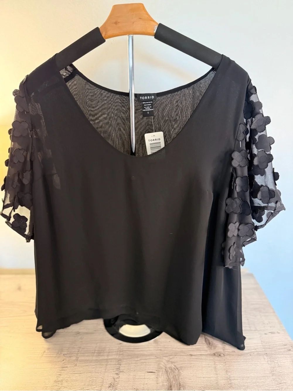 torrid Black Sheer Floral Flutter Sleeve Top